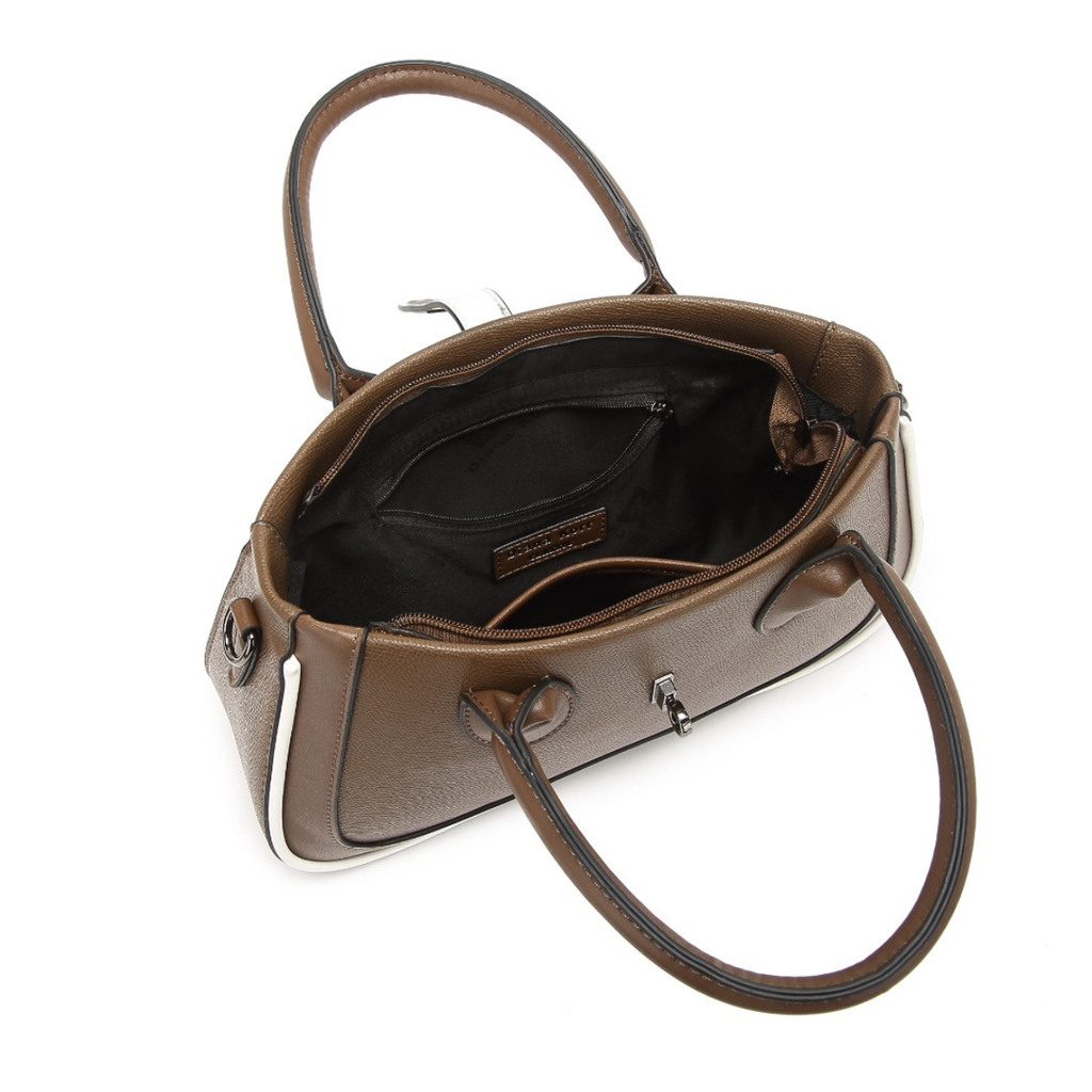 Coffee Women's Dual Tone Top Handle  Handbag with Detachable Shoulder Strap