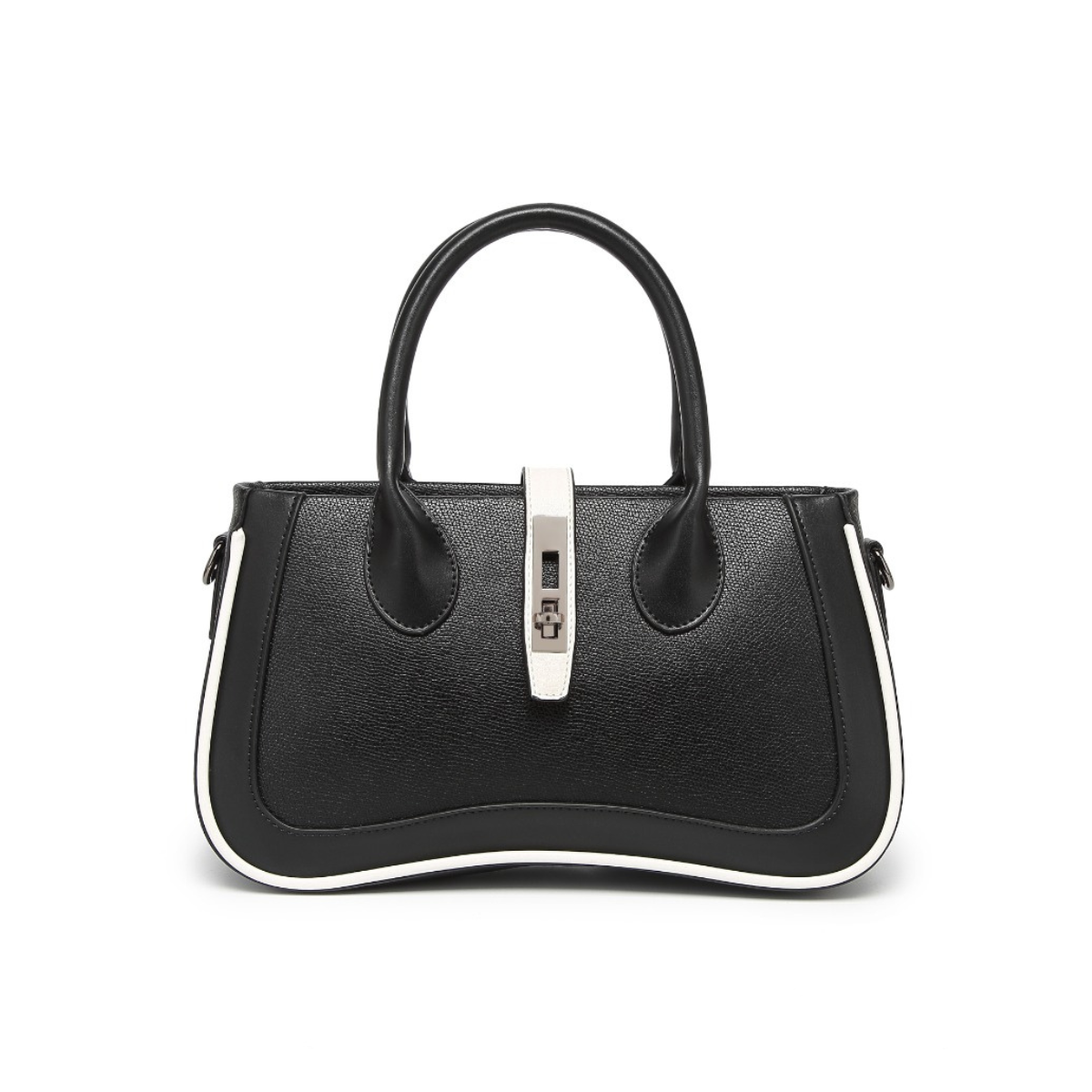 Black Women's Dual Tone Top Handle  Handbag with Detachable Shoulder Strap