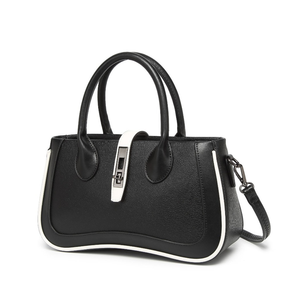 Black Women's Dual Tone Top Handle  Handbag with Detachable Shoulder Strap