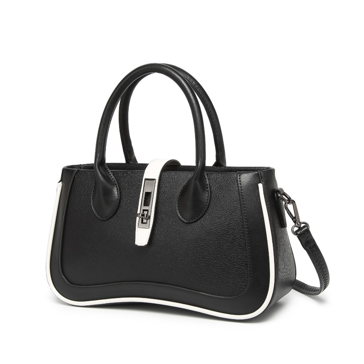 Black Women's Dual Tone Top Handle  Handbag with Detachable Shoulder Strap