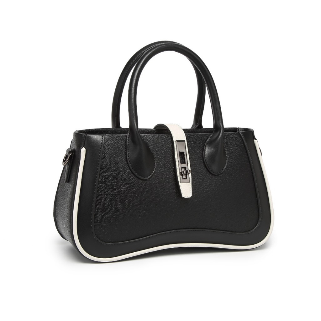 Black Women's Dual Tone Top Handle  Handbag with Detachable Shoulder Strap