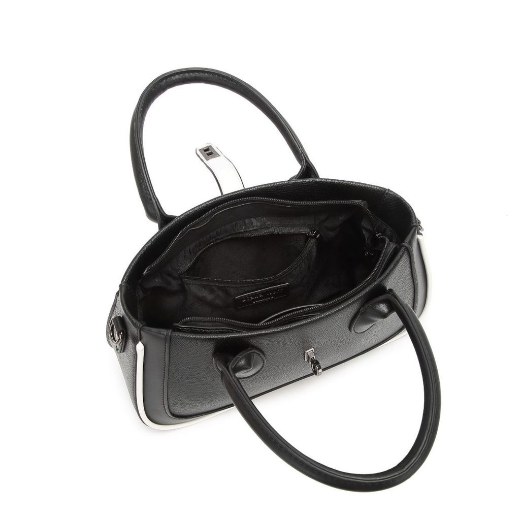 Black Women's Dual Tone Top Handle  Handbag with Detachable Shoulder Strap