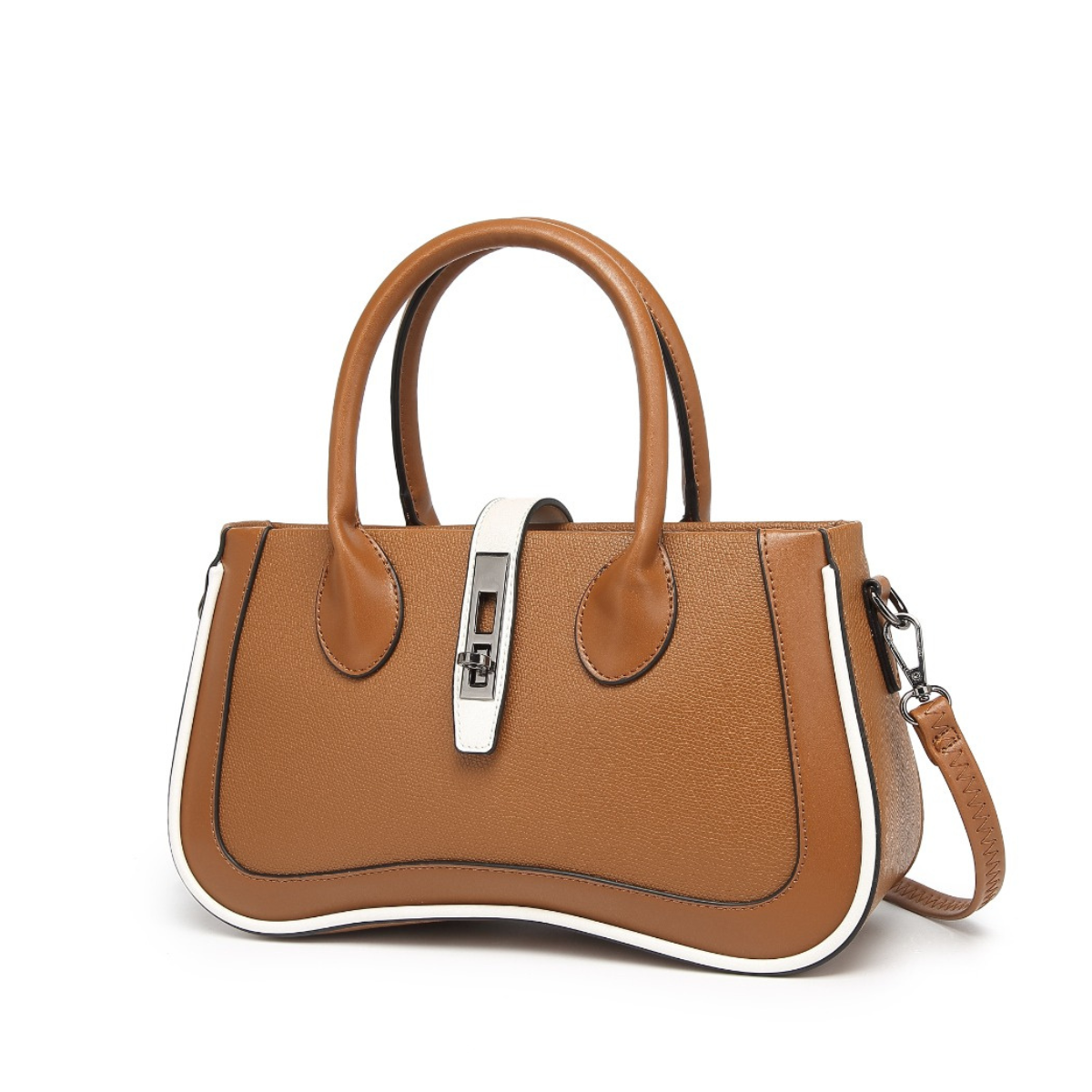 Beige Women's Dual Tone Top Handle  Handbag with Detachable Shoulder Strap