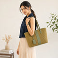 Mustard Woven Straw Textured Tote Bag for Women