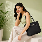 Black Structured Shoulder Tote Bag for Women