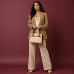 Khaki Chevron Textured Handbag for Women