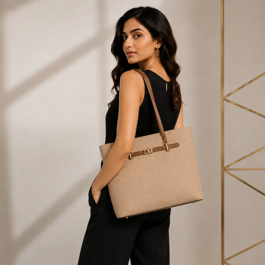 Brown Structured Shoulder Tote Bag for Women