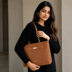 Tan Structured Shoulder Tote Bag for Women
