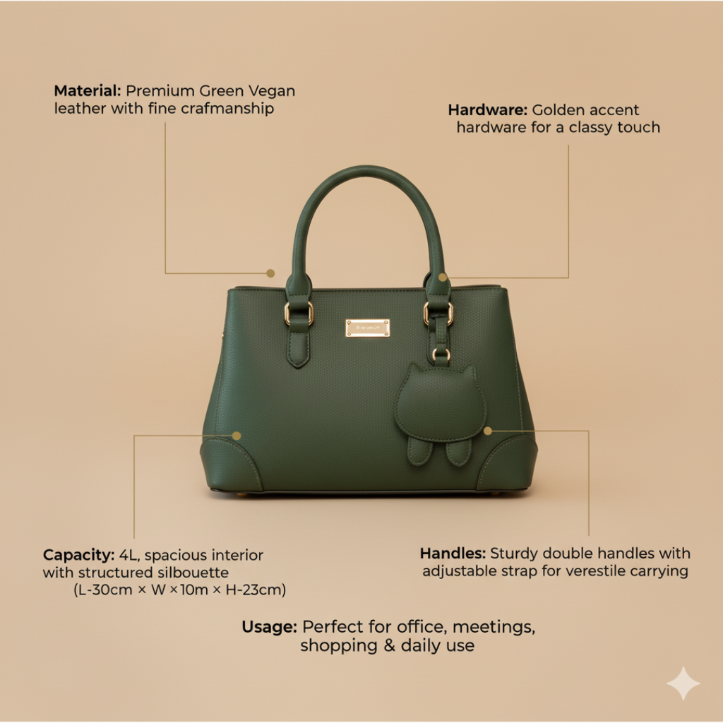Classic Structured Tote Green HandBag For Women – Premium Office & Casual Handbag