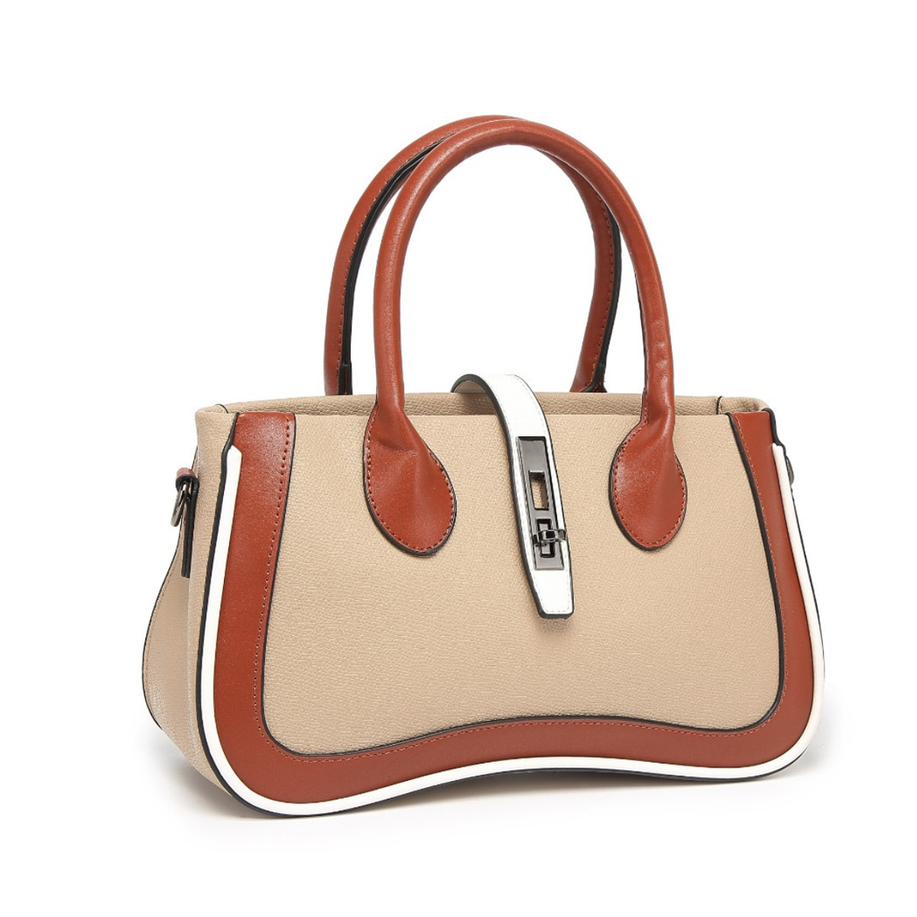 Tan Women's Dual Tone Top Handle  Handbag with Detachable Shoulder Strap