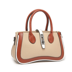 Tan Women's Dual Tone Top Handle  Handbag with Detachable Shoulder Strap