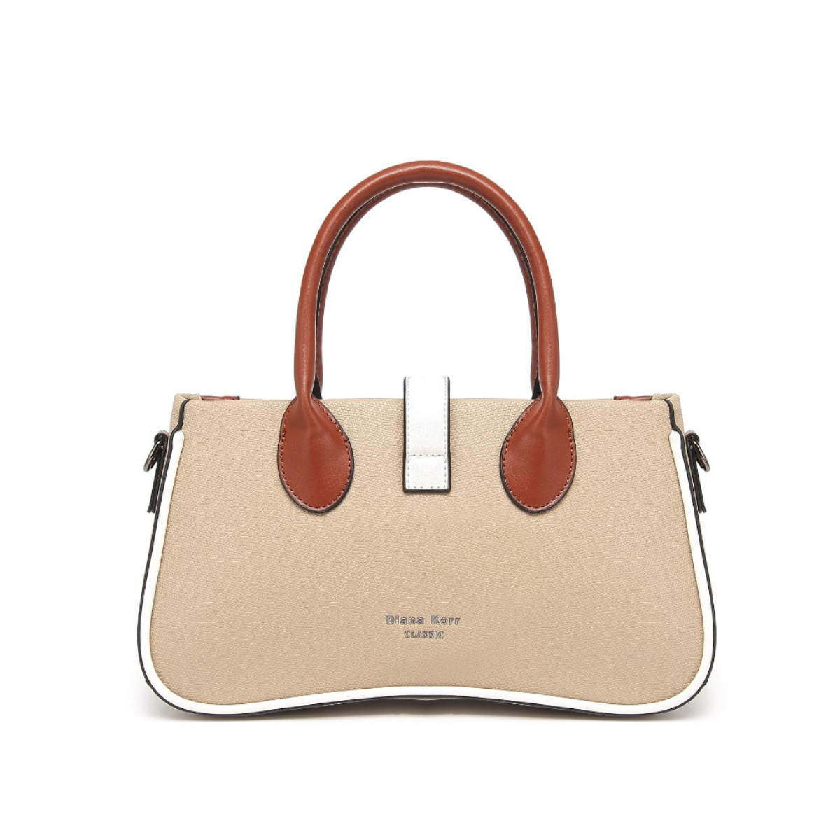 Tan Women's Dual Tone Top Handle  Handbag with Detachable Shoulder Strap