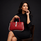 Maroon Women's Dual Tone Top Handle  Handbag with Detachable Shoulder Strap
