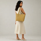 Olive Green Textured Panel Tote Bag for Women