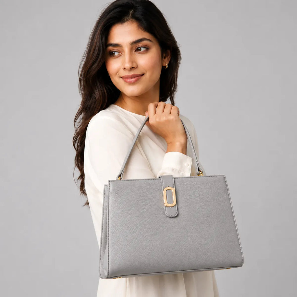 Grey Structured Top Handle Handbag for Women