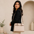 Beige Chevron Textured Handbag for Women