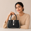 Black Women's Dual Tone Top Handle  Handbag with Detachable Shoulder Strap
