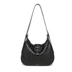 Black Embossed Floral Leather Hobo Bag for Women