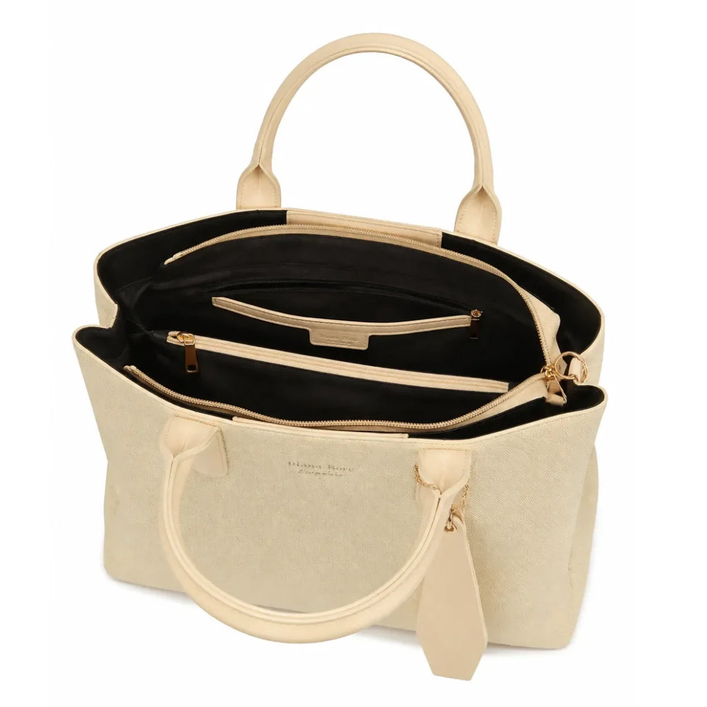 Beige Canvas Structured Handbag for Women