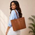 Tan Brown Woven Straw Textured Tote Bag for Women
