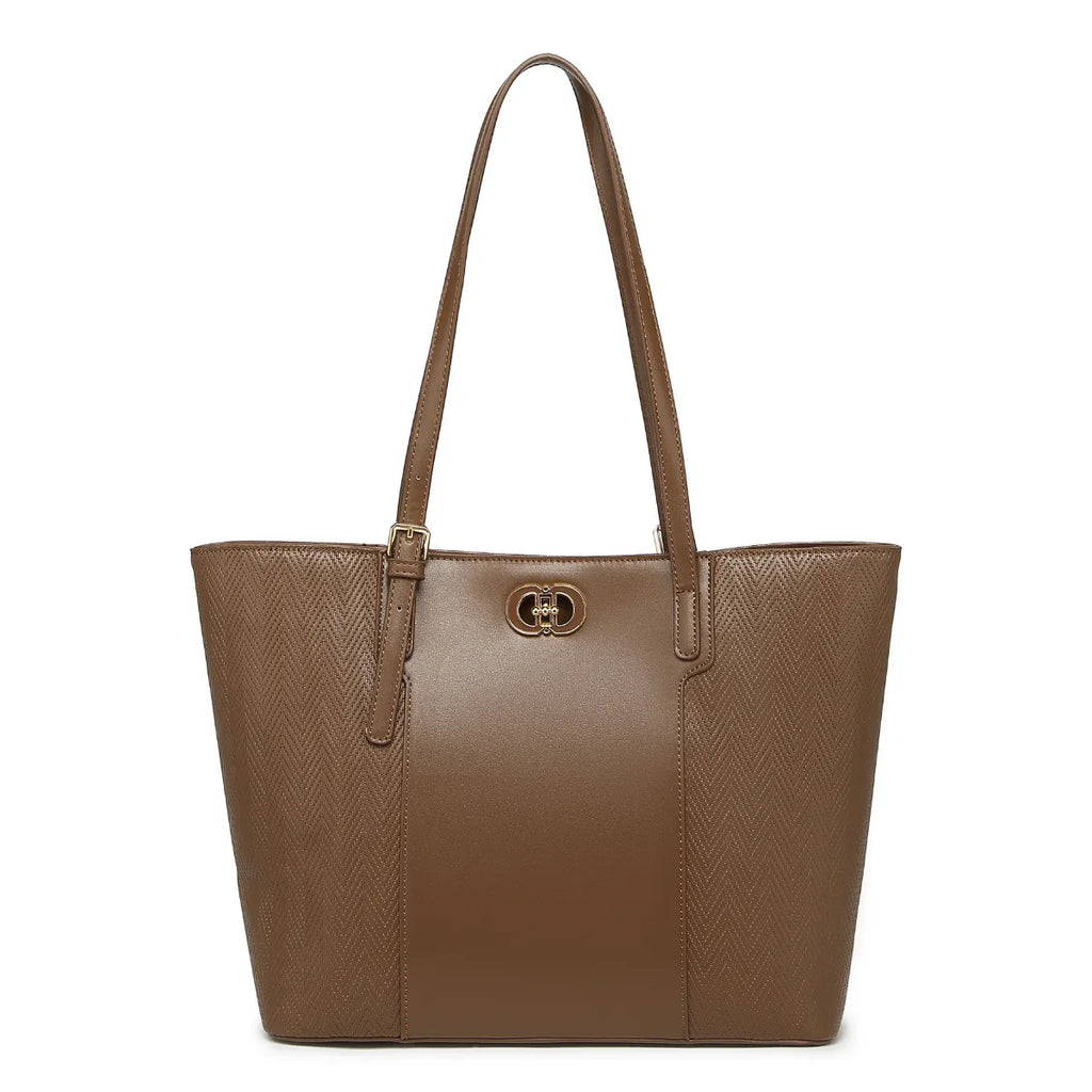 Brown Textured Panel Tote Bag for Women