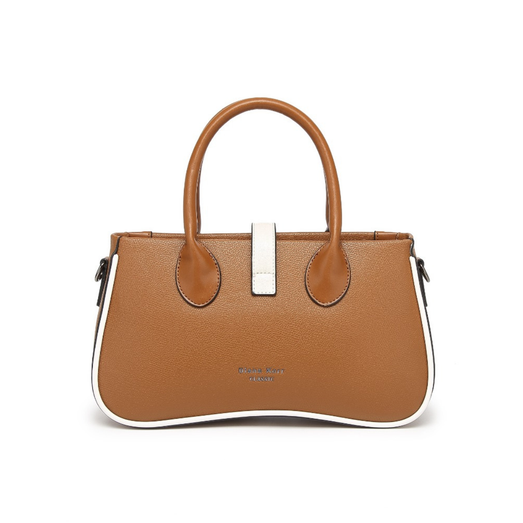 Beige Women's Dual Tone Top Handle  Handbag with Detachable Shoulder Strap