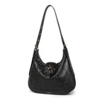Black Embossed Floral Leather Hobo Bag for Women