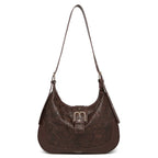Brown Embossed Floral Leather Hobo Bag for Women