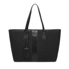 Black Woven Straw Textured Tote Bag for Women