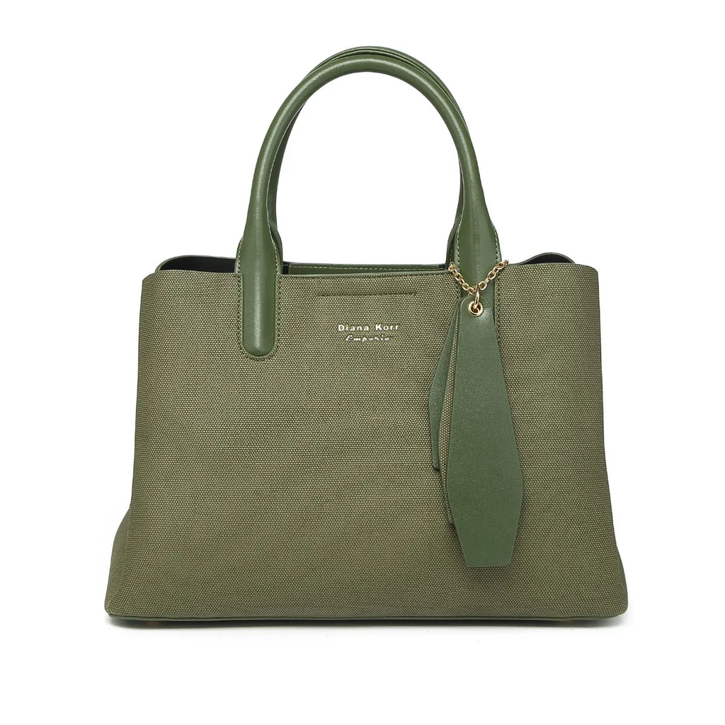 Green Canvas Structured Handbag for Women