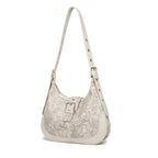 Off White Embossed Floral Leather Hobo Bag for Women