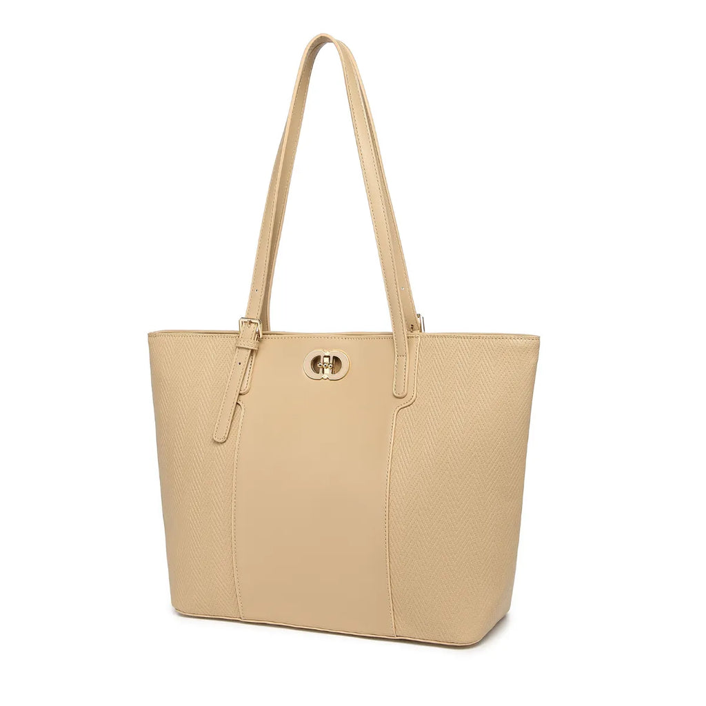 Beige Textured Panel Tote Bag for Women