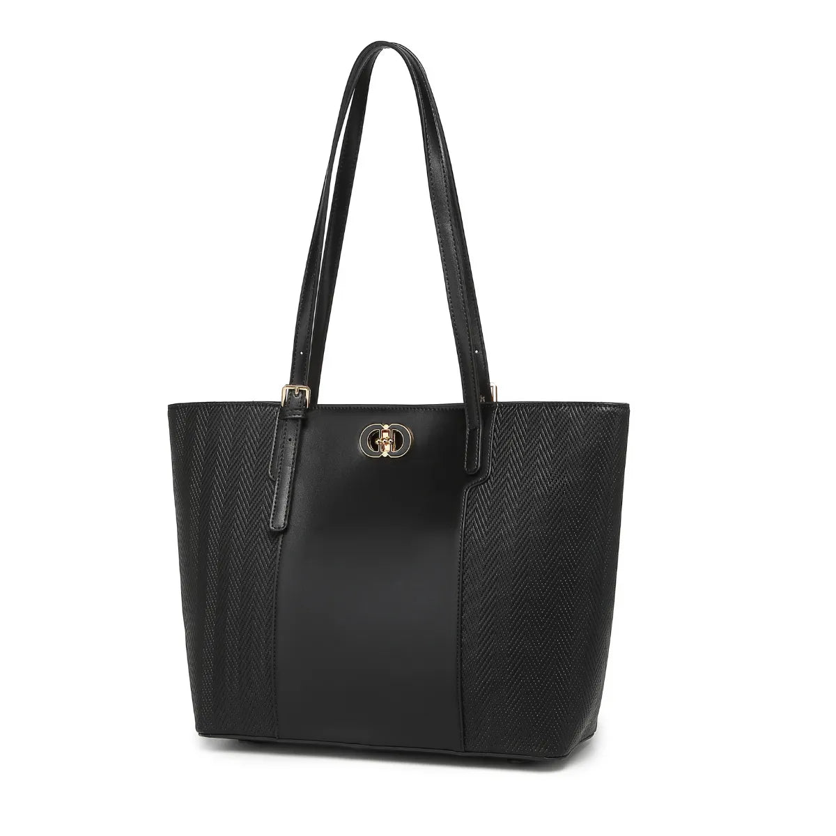 Black Textured Panel Tote Bag for Women