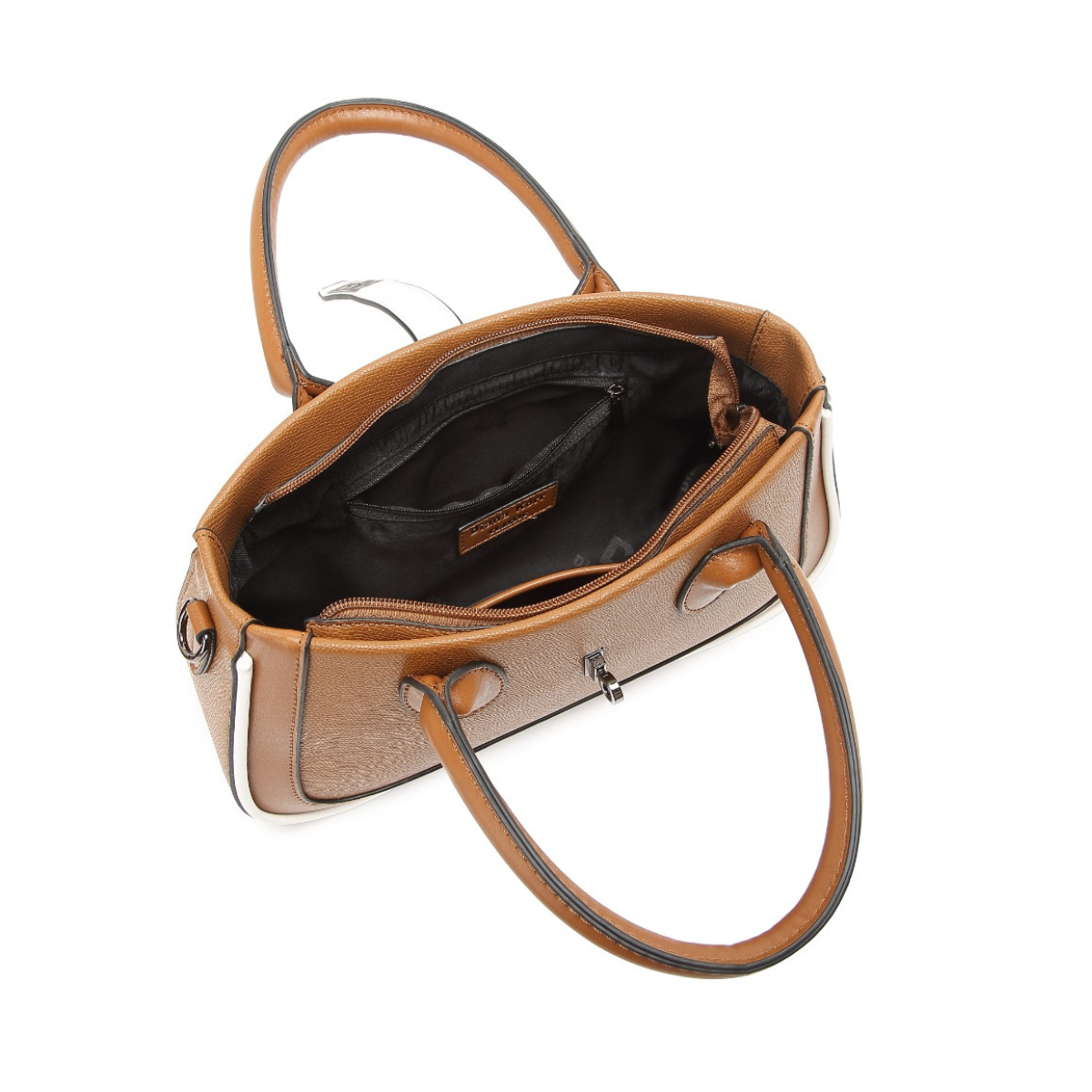 Beige Women's Dual Tone Top Handle  Handbag with Detachable Shoulder Strap
