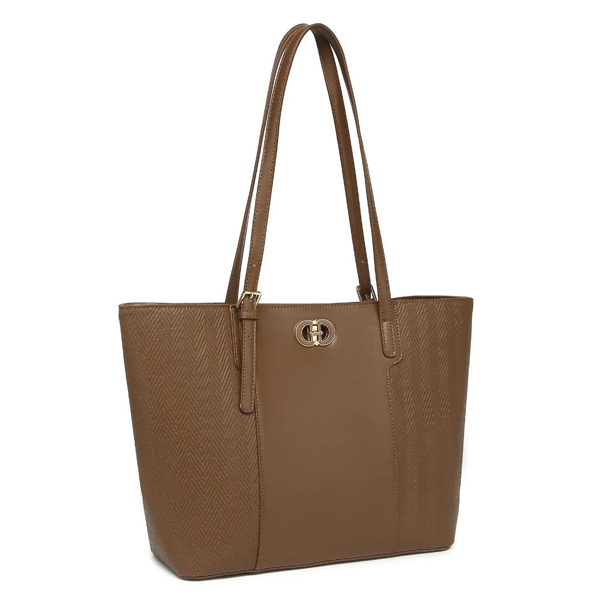 Brown Textured Panel Tote Bag for Women
