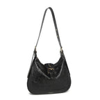 Black Embossed Floral Leather Hobo Bag for Women