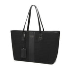 Black Woven Straw Textured Tote Bag for Women