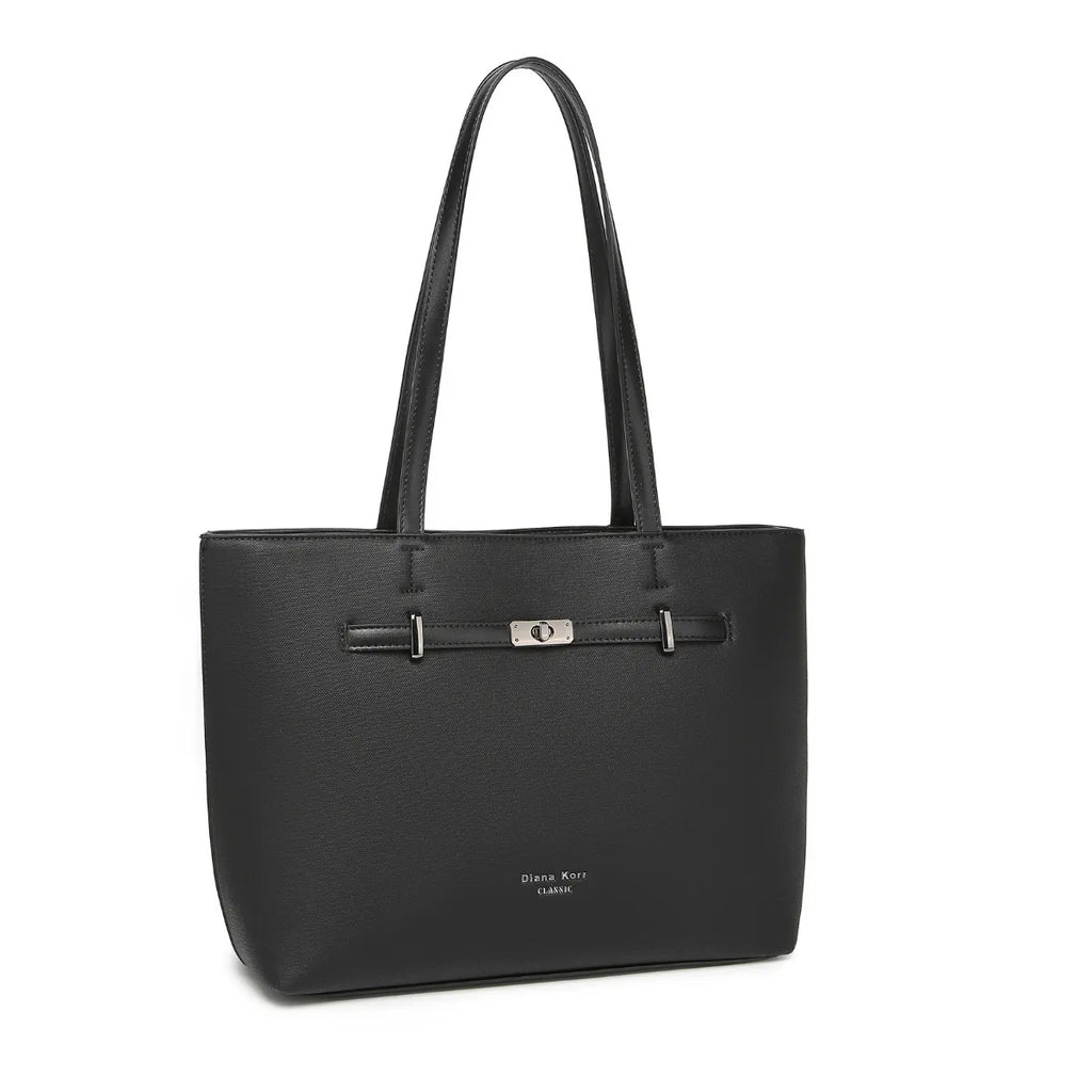 Black Structured Shoulder Tote Bag for Women