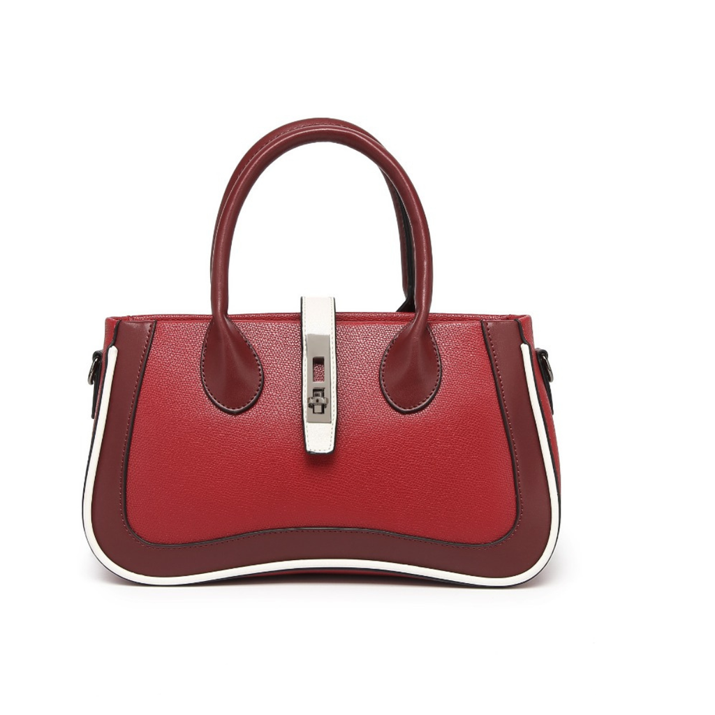 Maroon Women's Dual Tone Top Handle  Handbag with Detachable Shoulder Strap