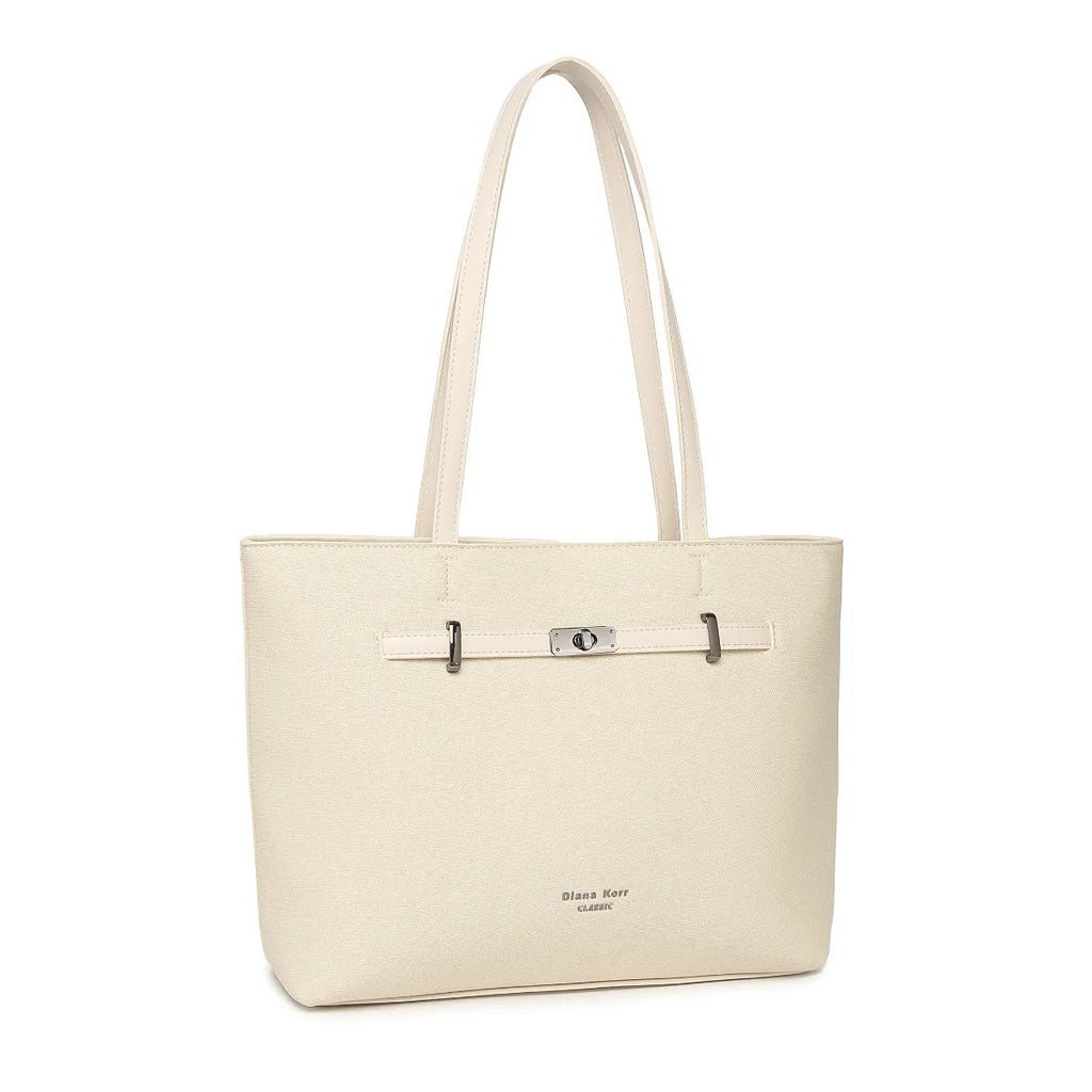 Off White Structured Shoulder Tote Bag for Women