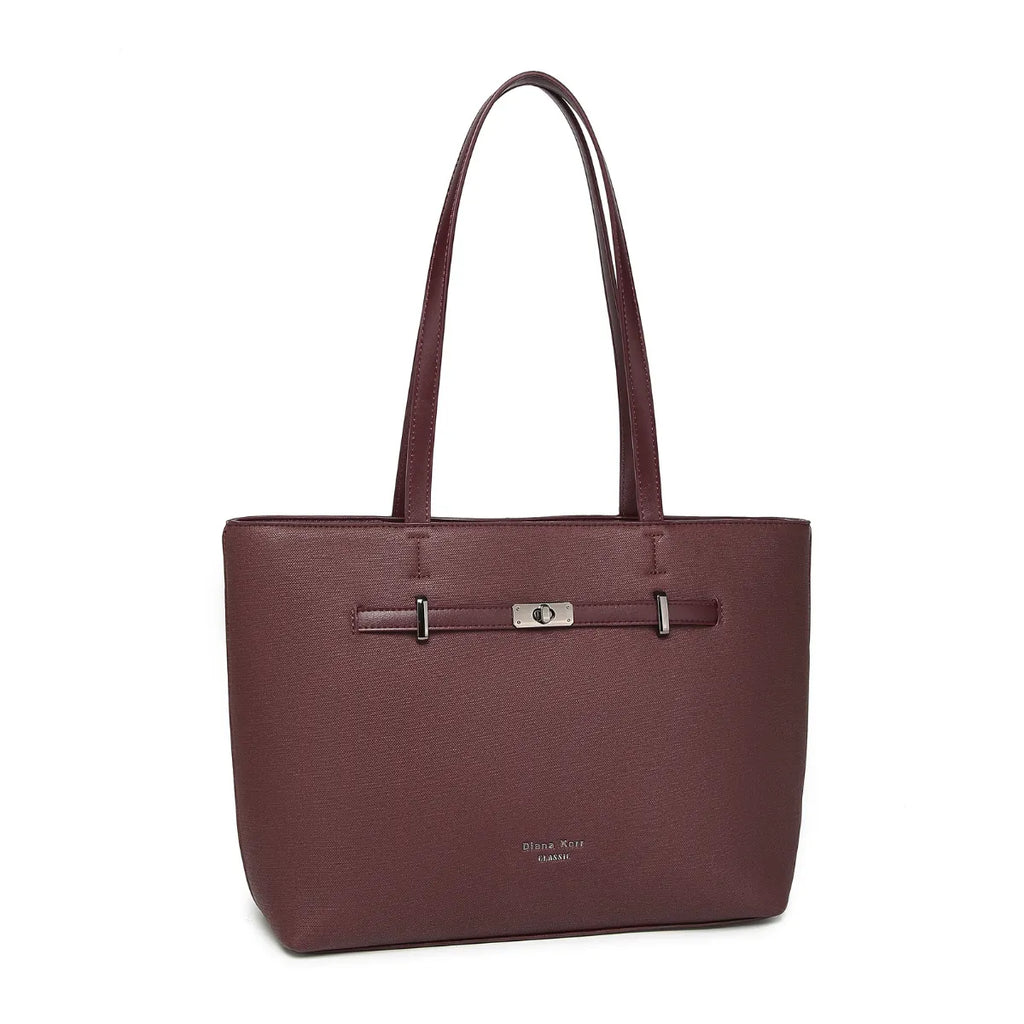 Wine Structured Shoulder Tote Bag for Women