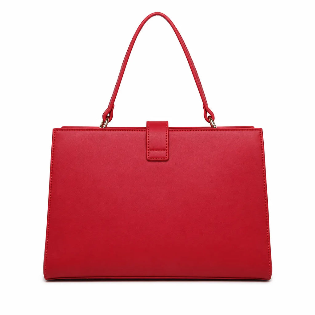Red Structured Top Handle Handbag for Women
