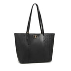Black Textured Panel Tote Bag for Women
