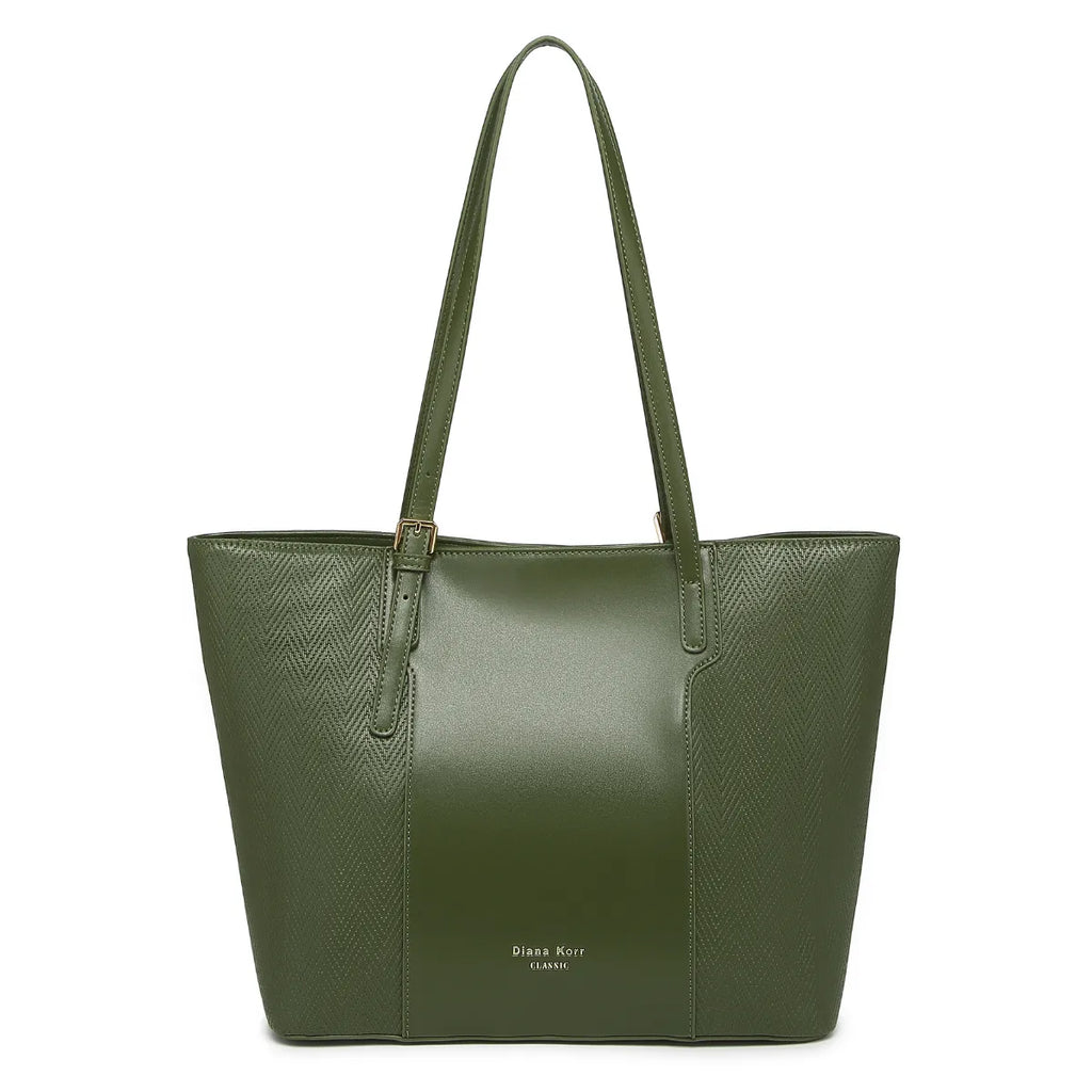Green Textured Panel Tote Bag for Women