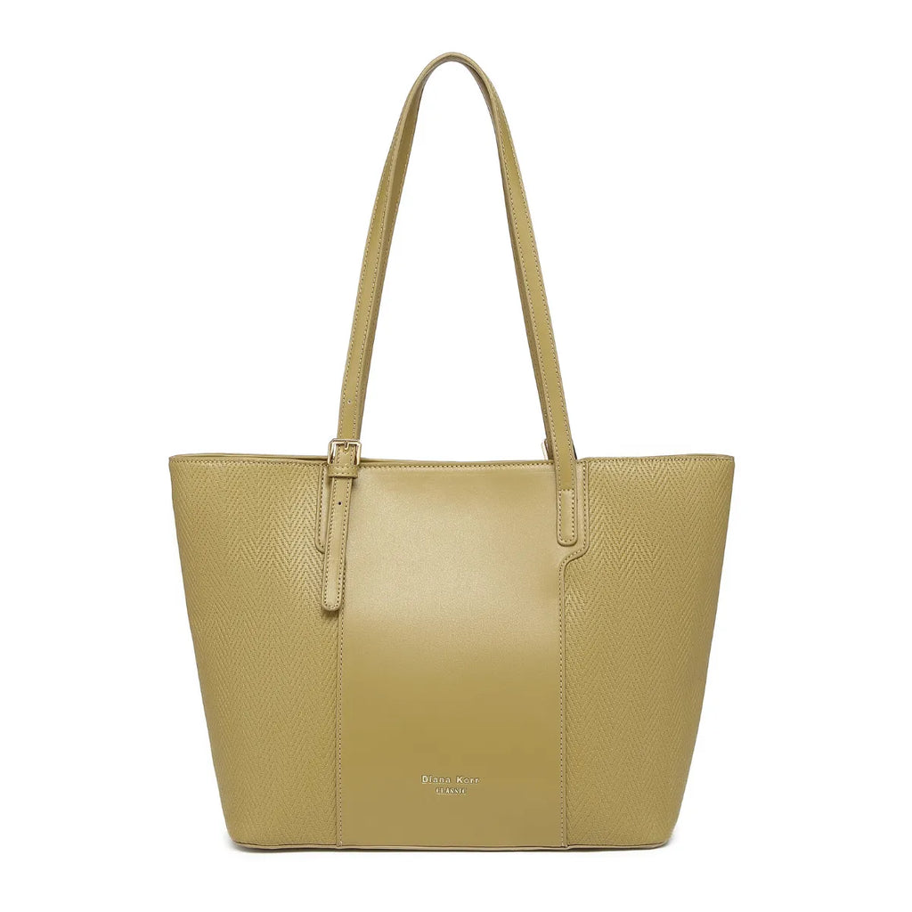 Olive Green Textured Panel Tote Bag for Women