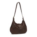 Brown Embossed Floral Leather Hobo Bag for Women