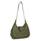 Green Embossed Floral Leather Hobo Bag for Women