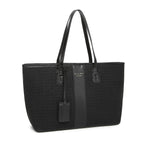Black Woven Straw Textured Tote Bag for Women