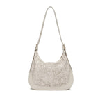 Off White Embossed Floral Leather Hobo Bag for Women