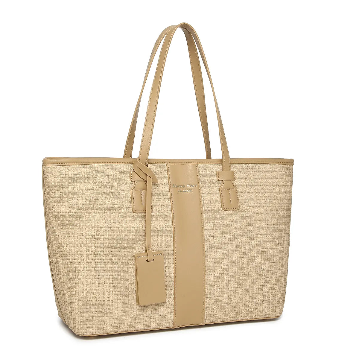Beige Woven Straw Textured Tote Bag for Women